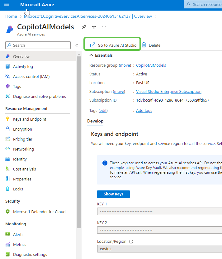 Goto Azure AI Studio